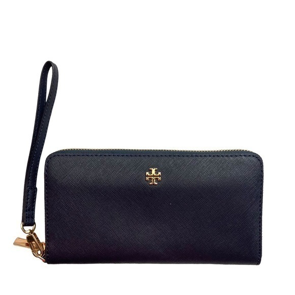 Tory Burch blue saffiano leather large zipper clutch wristlet wallet - Picture 1 of 14